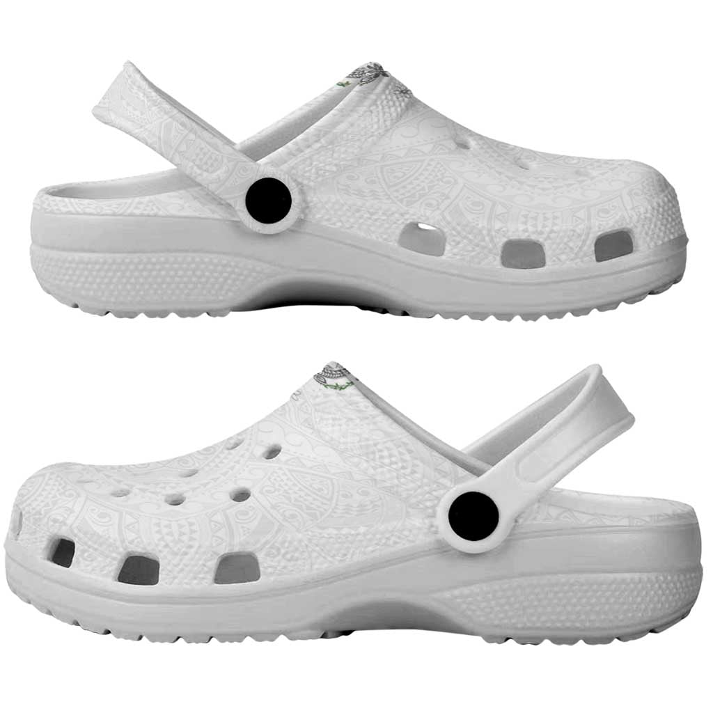 Hawaii DNA Kakau Tattoo Clogs Shoes with Plumeria and Hibiscus Tropical Plants White Color LT03 - Polynesian Pride