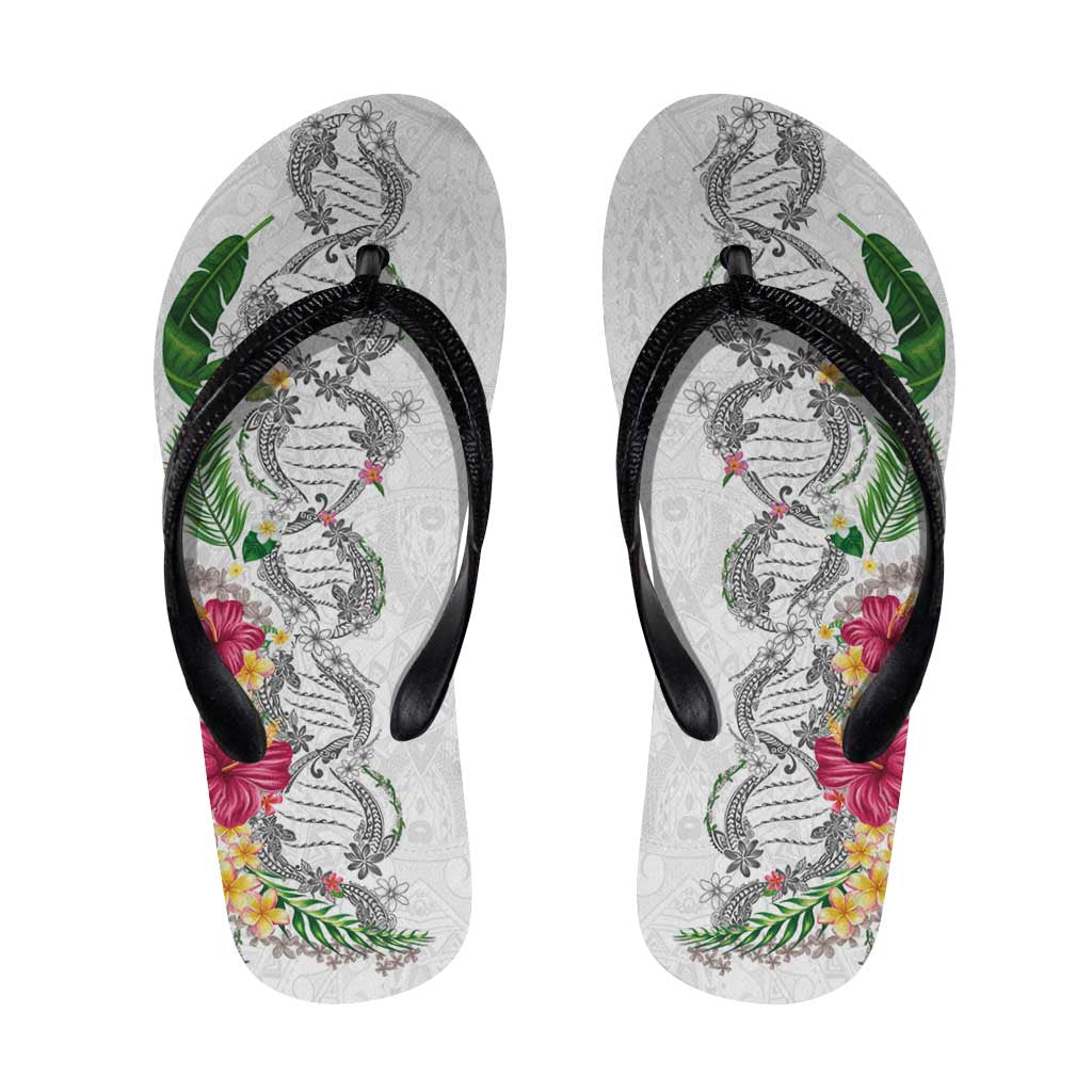 Hawaii DNA Kakau Tattoo Flip Flops with Plumeria and Hibiscus Tropical Plants White Color LT03 White - Polynesian Pride