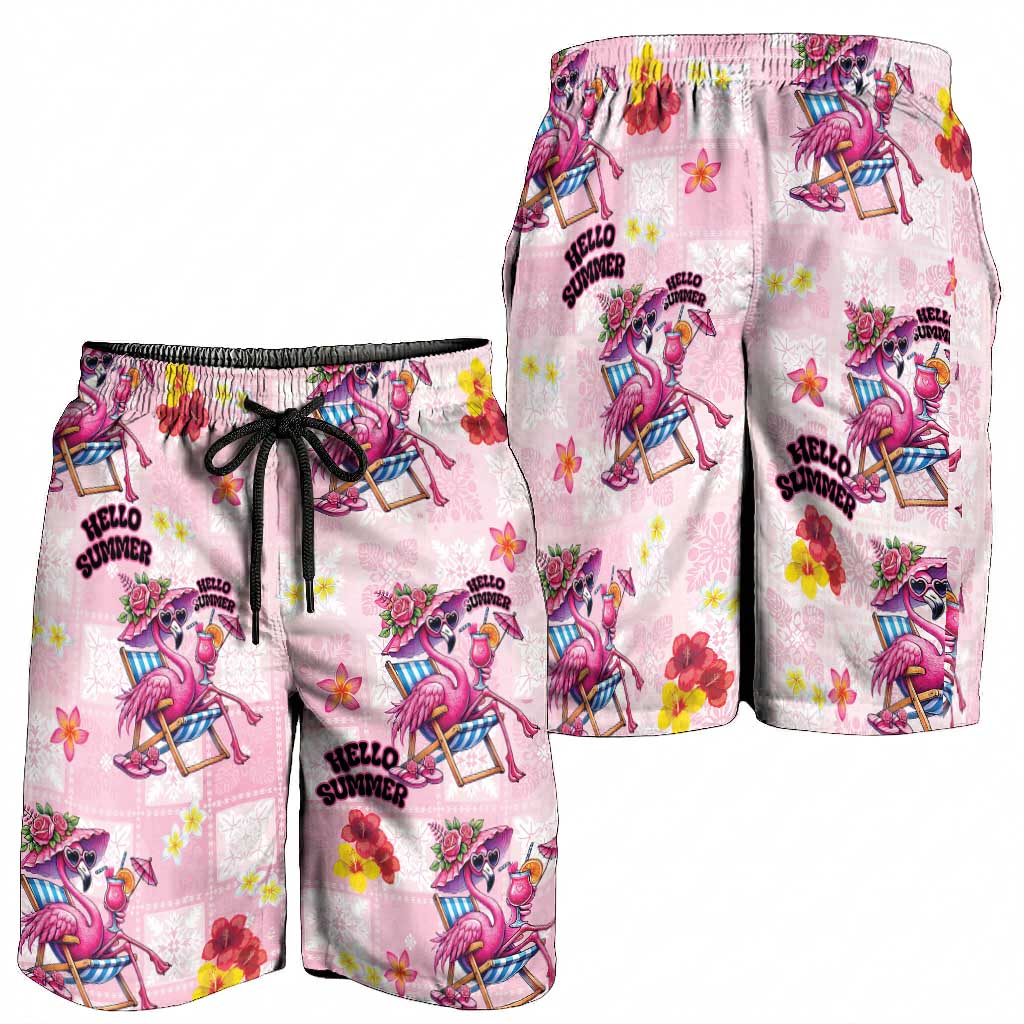 Hawaii Flamingo Hello Summer Shorts for Men Hawaiian Quilt Pattern