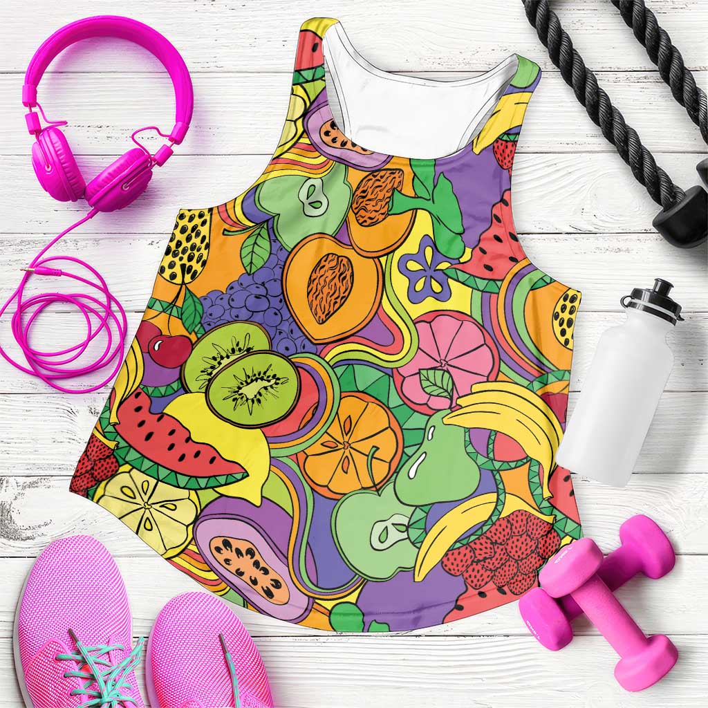 Hawaii Fruits Hippie Style Women Racerback Tank Vibrant Colorful LT01 Multicolor - Polynesian Pride