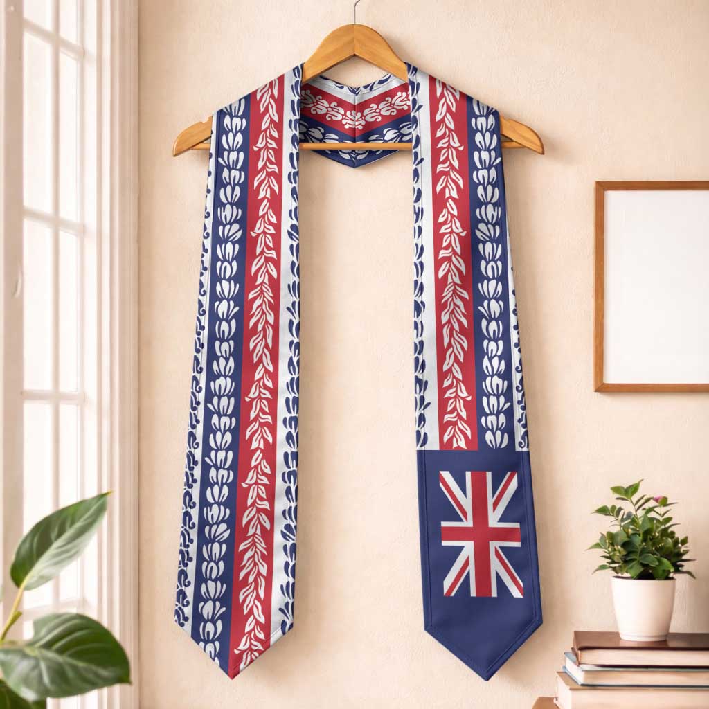 Hawaii Graduation Stole Hawaiian Flag With Leis LT05 One Size White - Polynesian Pride