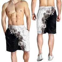 Hawaii Grayscale Hibiscus Flowers Shorts for Men Polynesian Pattern Half Black White Version LT03 - Polynesian Pride