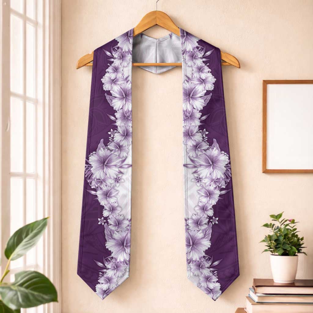 Hawaii Hibiscus Flowers Graduation Stole Purple Polynesian Pattern