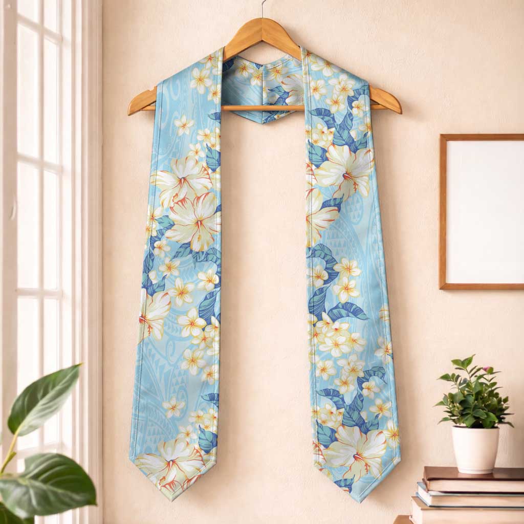 Hawaii Hibiscus Plumeria Blue Graduation Stole Polynesian Pattern