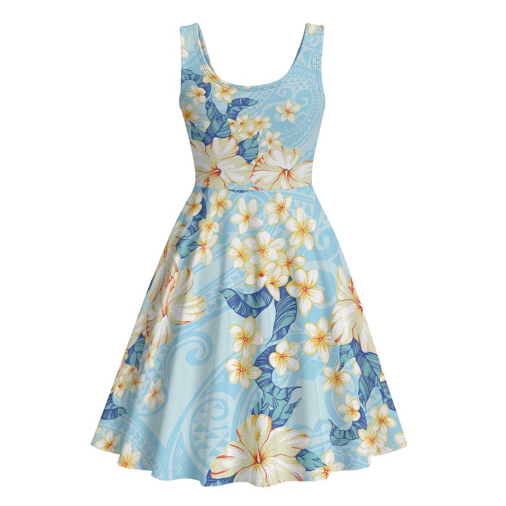 Hawaii Hibiscus Plumeria Blue Midi Dress Polynesian Pattern LT01 - Polynesian Pride