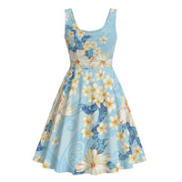 Hawaii Hibiscus Plumeria Blue Midi Dress Polynesian Pattern LT01 - Polynesian Pride
