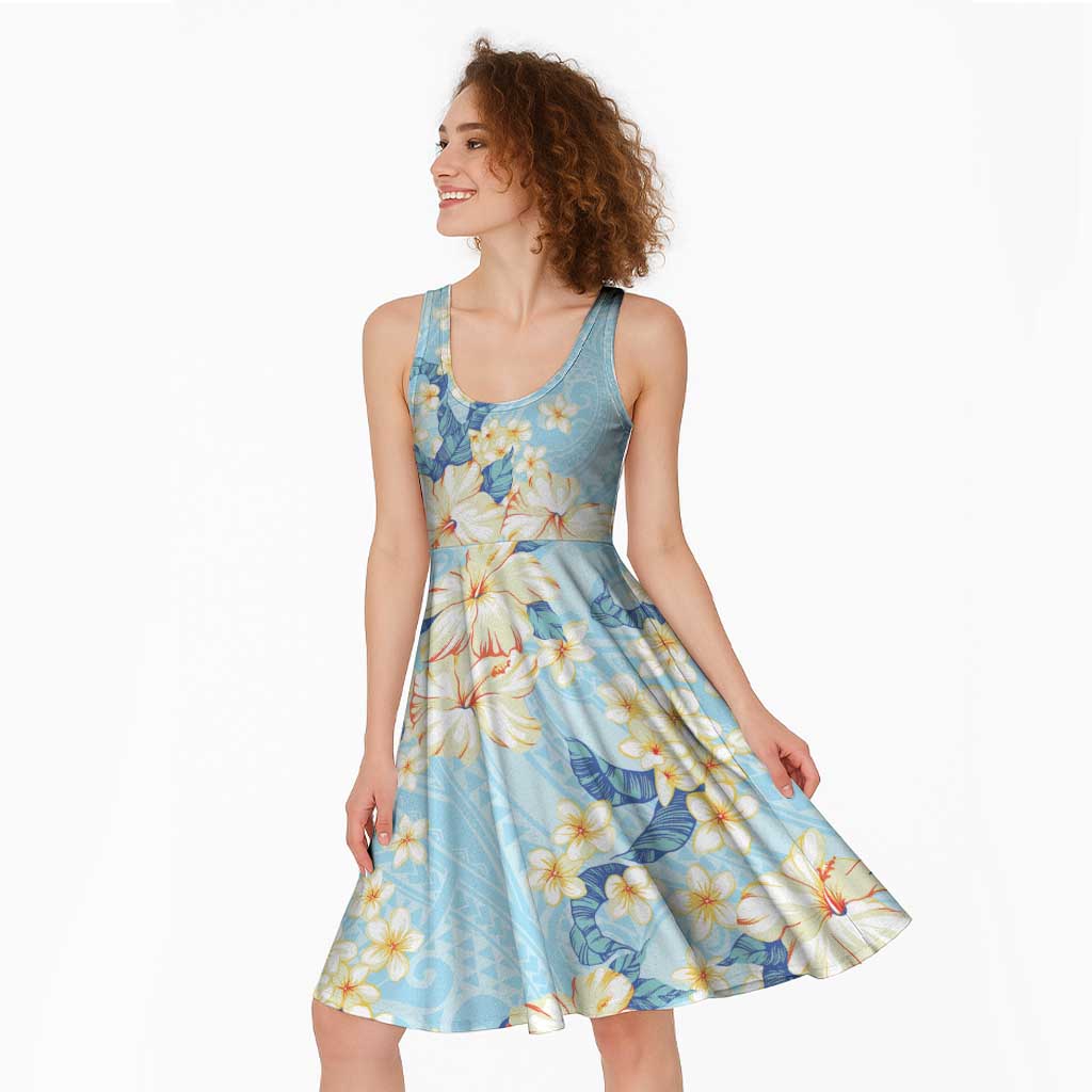 Hawaii Hibiscus Plumeria Blue Midi Dress Polynesian Pattern LT01 - Polynesian Pride