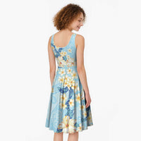 Hawaii Hibiscus Plumeria Blue Midi Dress Polynesian Pattern LT01 - Polynesian Pride