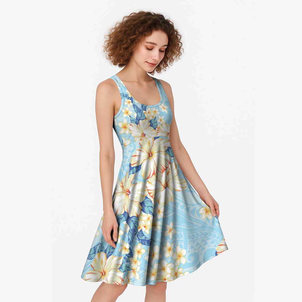 Hawaii Hibiscus Plumeria Blue Midi Dress Polynesian Pattern LT01 - Polynesian Pride