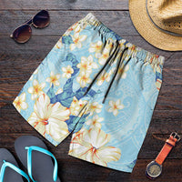Hawaii Hibiscus Plumeria Blue Shorts for Men Polynesian Pattern LT01 Blue - Polynesian Pride