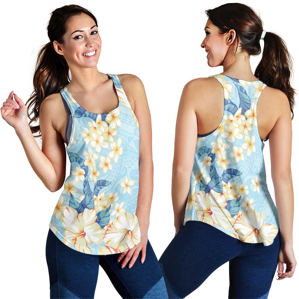 Hawaii Hibiscus Plumeria Blue Women Racerback Tank Polynesian Pattern LT01 - Polynesian Pride