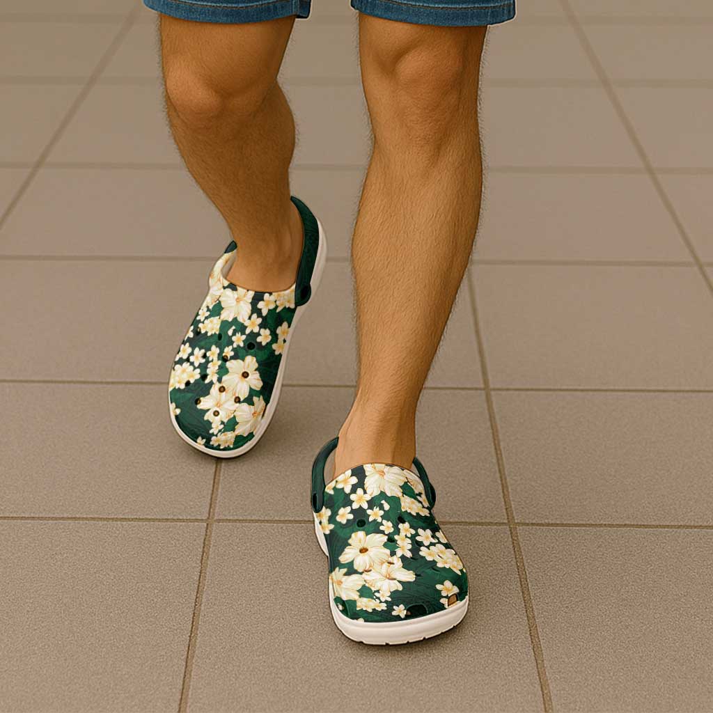 Hawaii Hibiscus Plumeria Green Clogs Shoes Polynesian Pattern LT01 - Polynesian Pride
