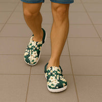 Hawaii Hibiscus Plumeria Green Clogs Shoes Polynesian Pattern LT01 - Polynesian Pride