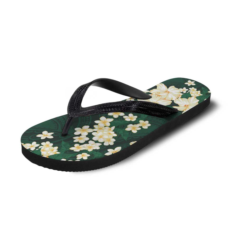 Hawaii Hibiscus Plumeria Green Flip Flops Polynesian Pattern LT01 - Polynesian Pride