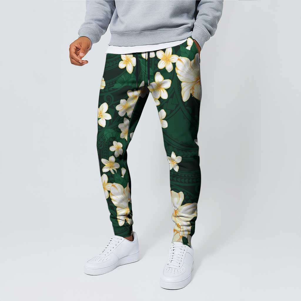 Hawaii Hibiscus Plumeria Green Jogger Pants Polynesian Pattern LT01 - Polynesian Pride