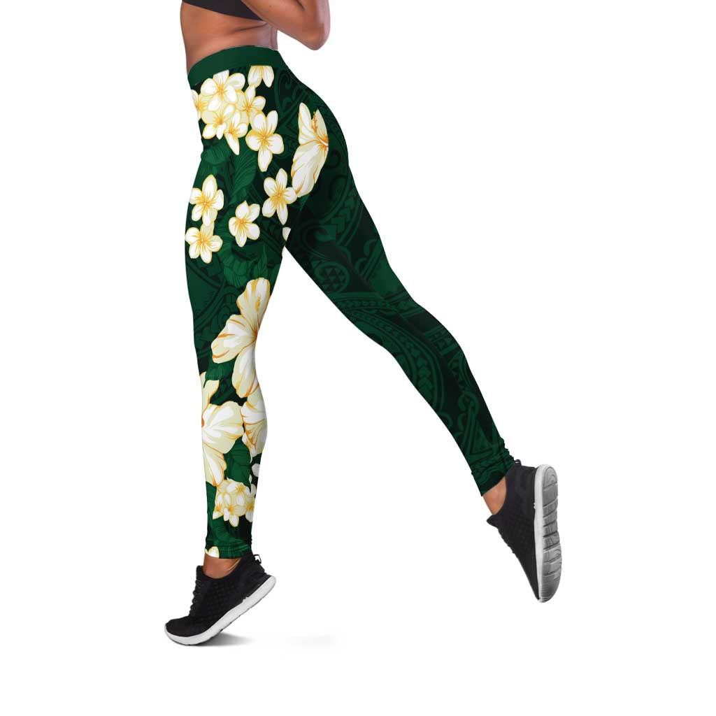 Hawaii Hibiscus Plumeria Green Leggings Polynesian Pattern LT01 Green - Polynesian Pride