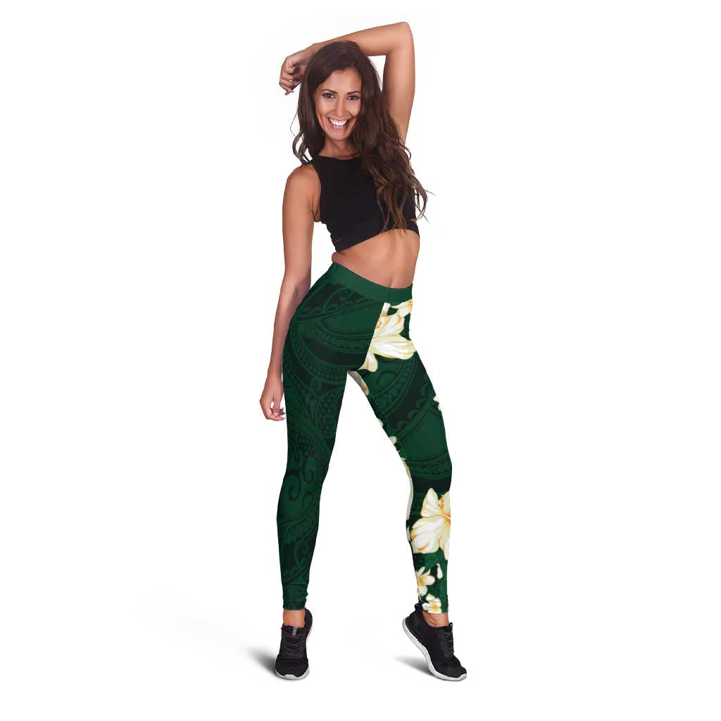 Hawaii Hibiscus Plumeria Green Leggings Polynesian Pattern LT01 - Polynesian Pride