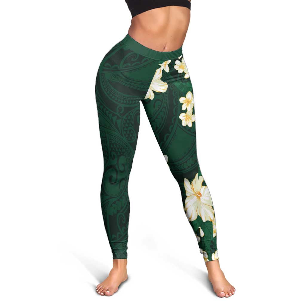 Hawaii Hibiscus Plumeria Green Leggings Polynesian Pattern LT01 - Polynesian Pride