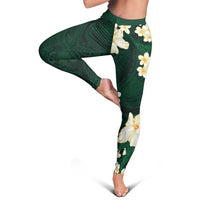Hawaii Hibiscus Plumeria Green Leggings Polynesian Pattern LT01 - Polynesian Pride