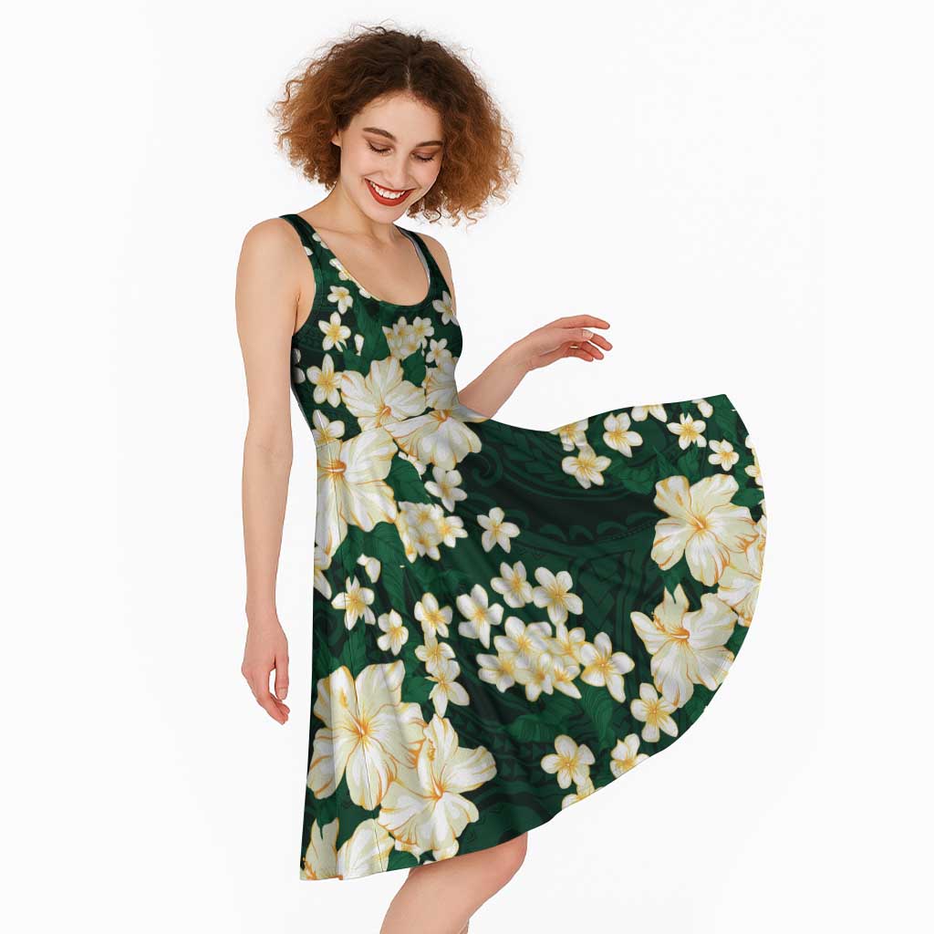 Hawaii Hibiscus Plumeria Green Midi Dress Polynesian Pattern LT01 - Polynesian Pride