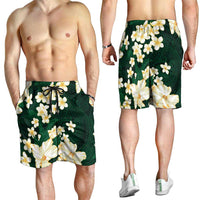 Hawaii Hibiscus Plumeria Green Shorts for Men Polynesian Pattern LT01 - Polynesian Pride