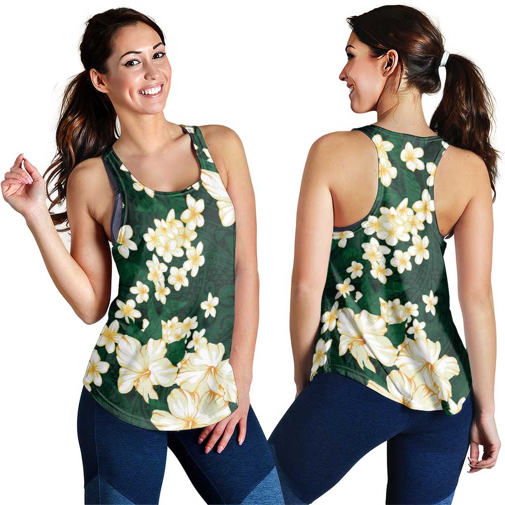 Hawaii Hibiscus Plumeria Green Women Racerback Tank Polynesian Pattern LT01 - Polynesian Pride
