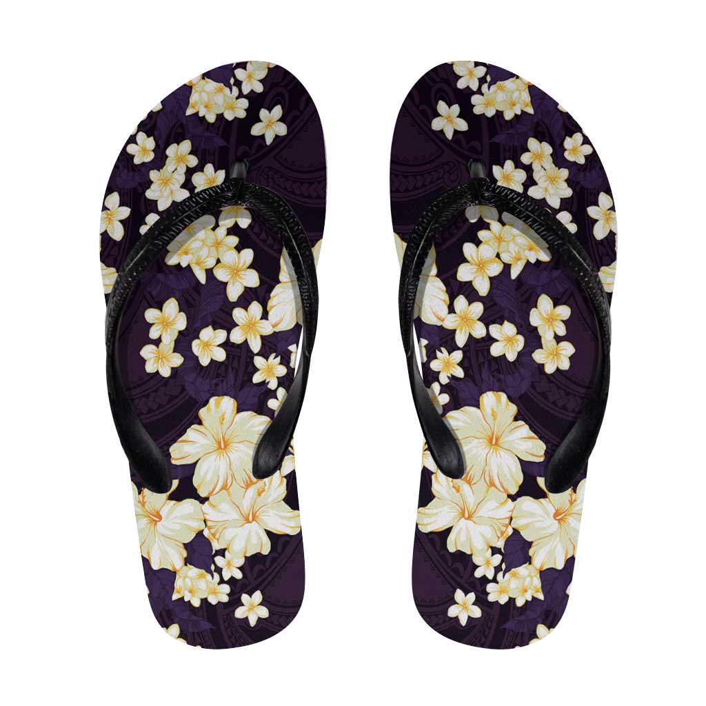 Hawaii Hibiscus Plumeria Purple Flip Flops Polynesian Pattern LT01 Purple - Polynesian Pride