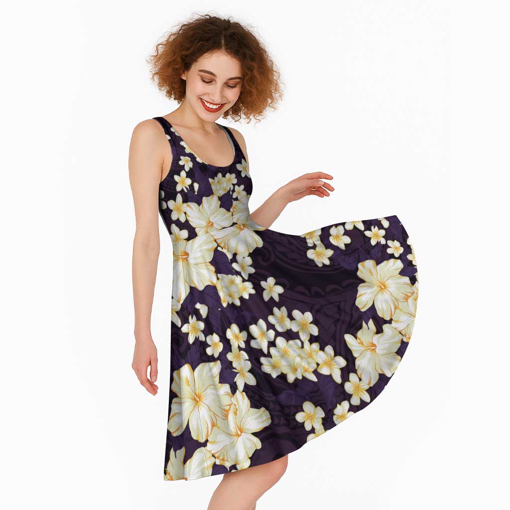 Hawaii Hibiscus Plumeria Purple Midi Dress Polynesian Pattern LT01 - Polynesian Pride