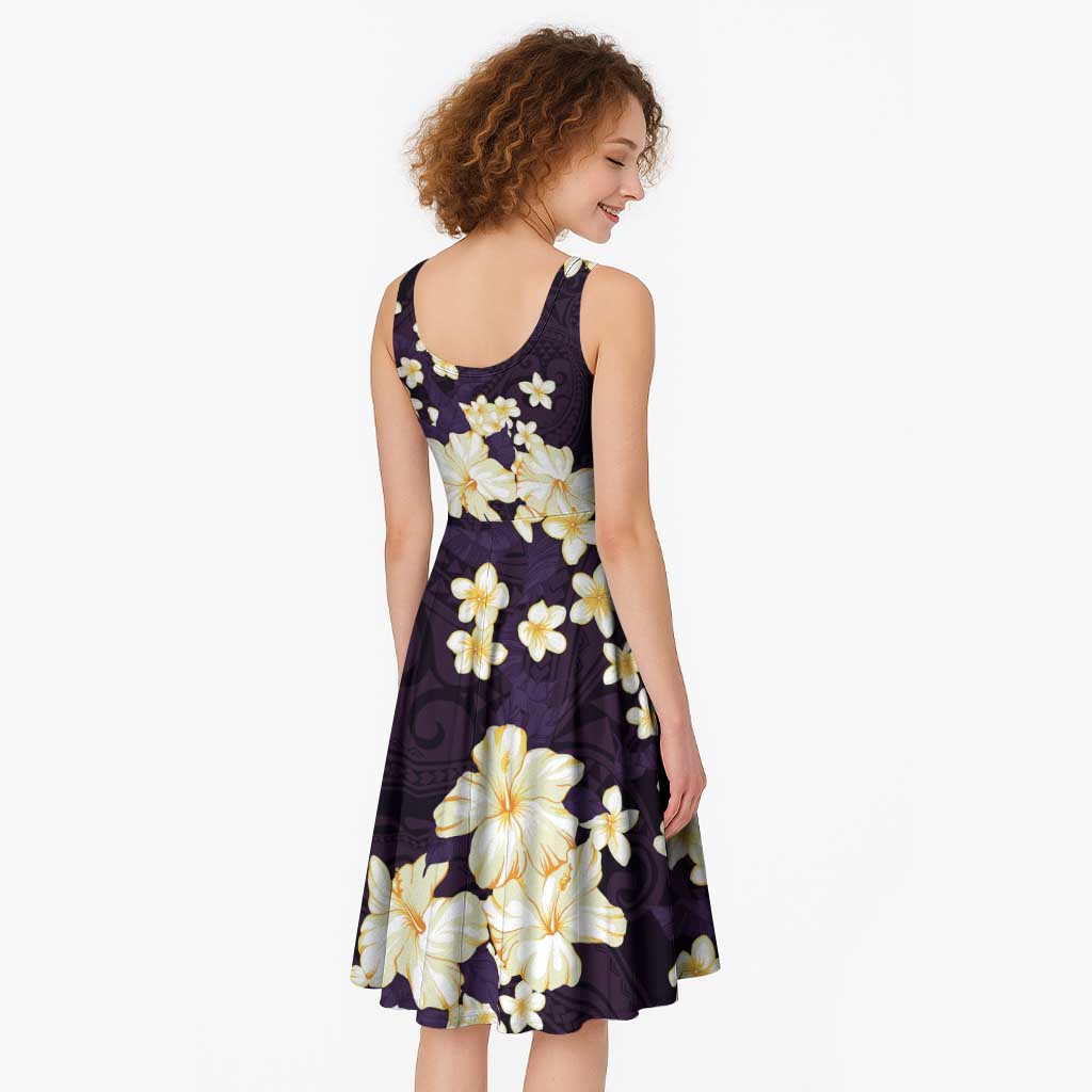 Hawaii Hibiscus Plumeria Purple Midi Dress Polynesian Pattern LT01 - Polynesian Pride