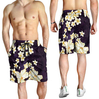 Hawaii Hibiscus Plumeria Purple Shorts for Men Polynesian Pattern LT01 - Polynesian Pride