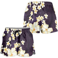 Hawaii Hibiscus Plumeria Purple Shorts for Women Polynesian Pattern LT01 - Polynesian Pride