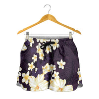 Hawaii Hibiscus Plumeria Purple Shorts for Women Polynesian Pattern LT01 - Polynesian Pride
