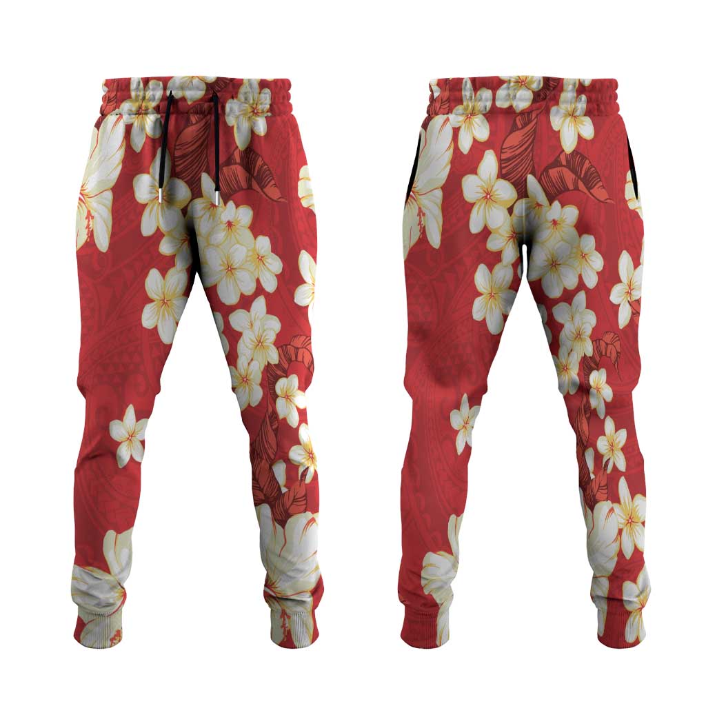Hawaii Hibiscus Plumeria Red Jogger Pants Polynesian Pattern LT01 Red - Polynesian Pride