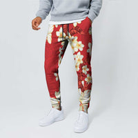 Hawaii Hibiscus Plumeria Red Jogger Pants Polynesian Pattern LT01 - Polynesian Pride