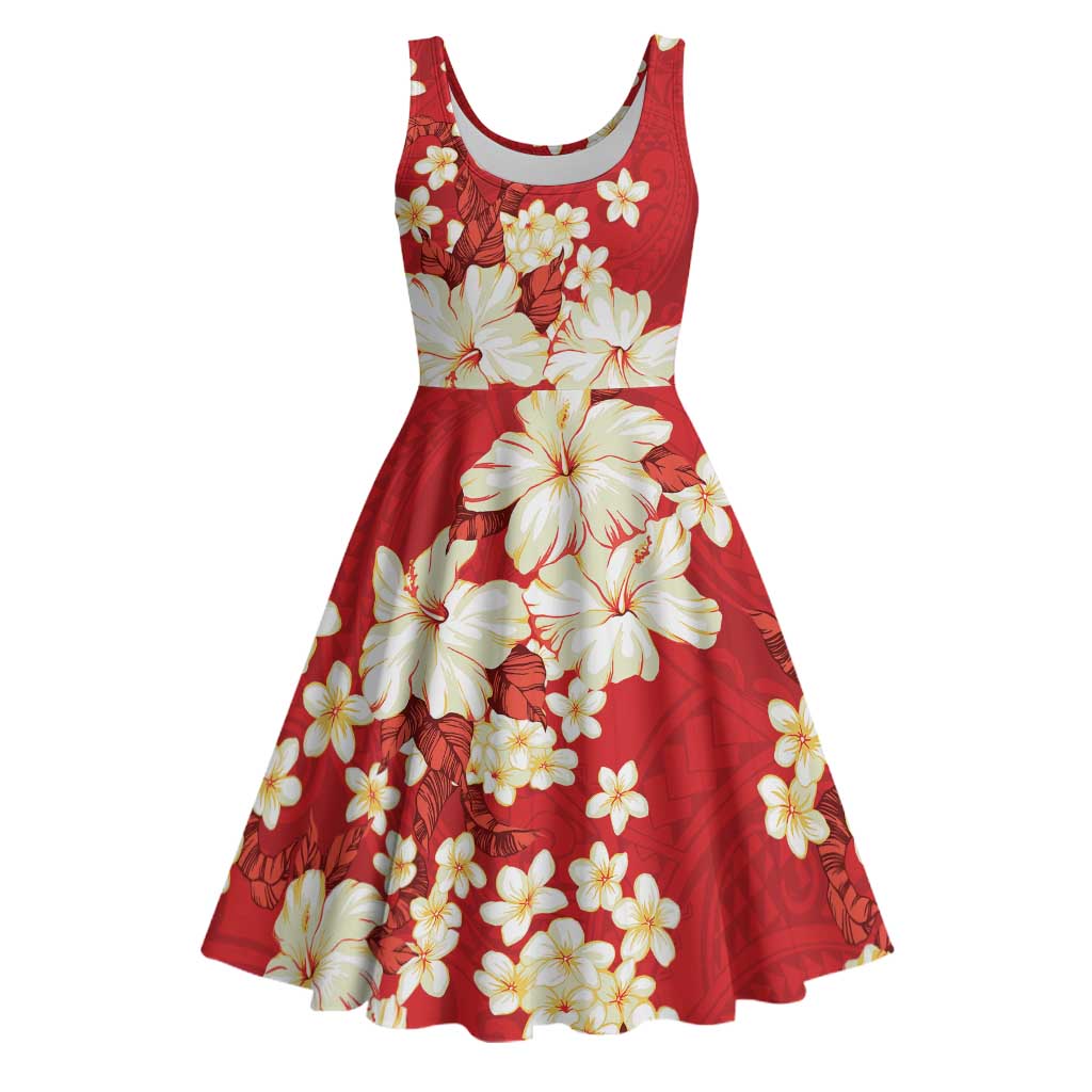 Hawaii Hibiscus Plumeria Red Midi Dress Polynesian Pattern LT01 Red - Polynesian Pride