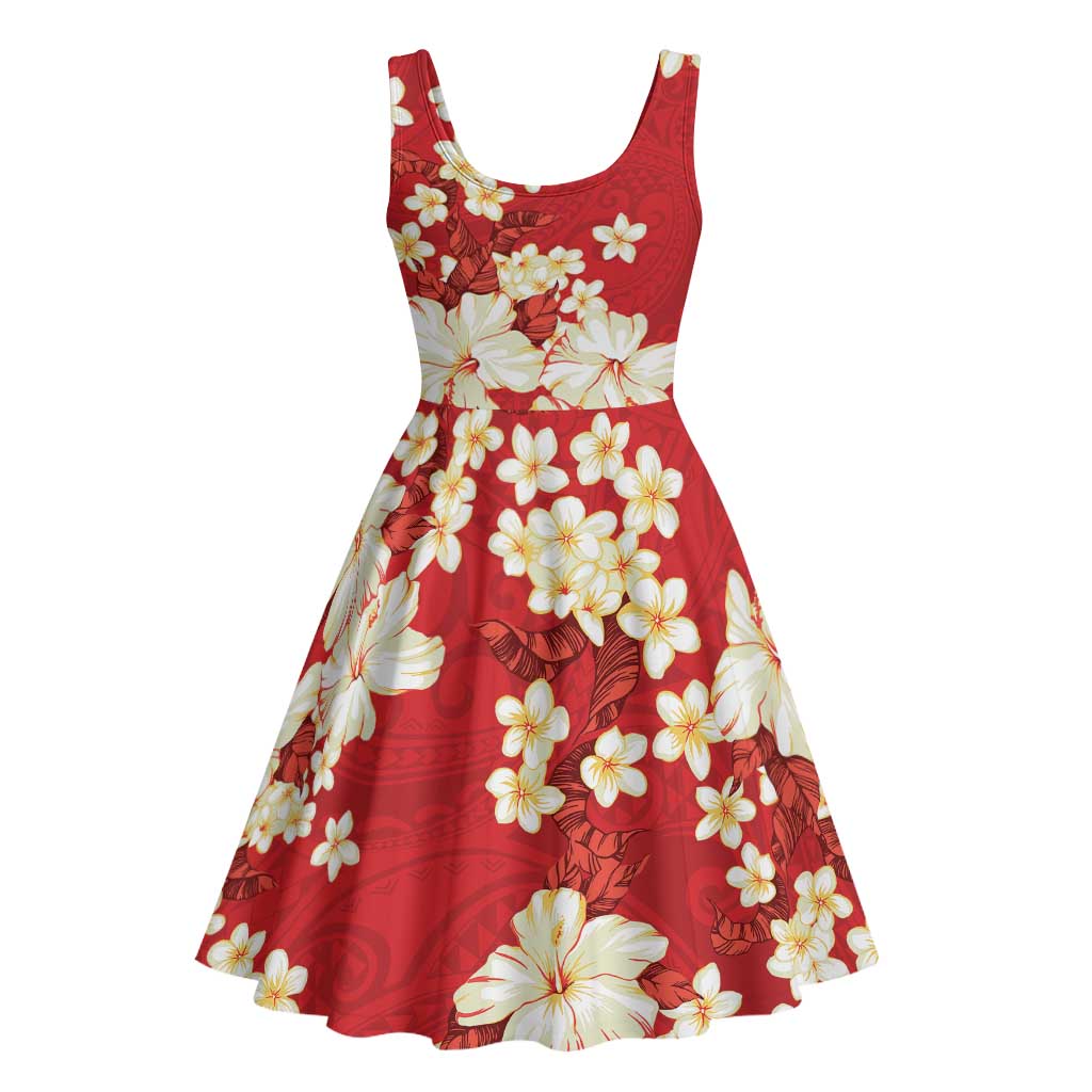 Hawaii Hibiscus Plumeria Red Midi Dress Polynesian Pattern LT01 - Polynesian Pride