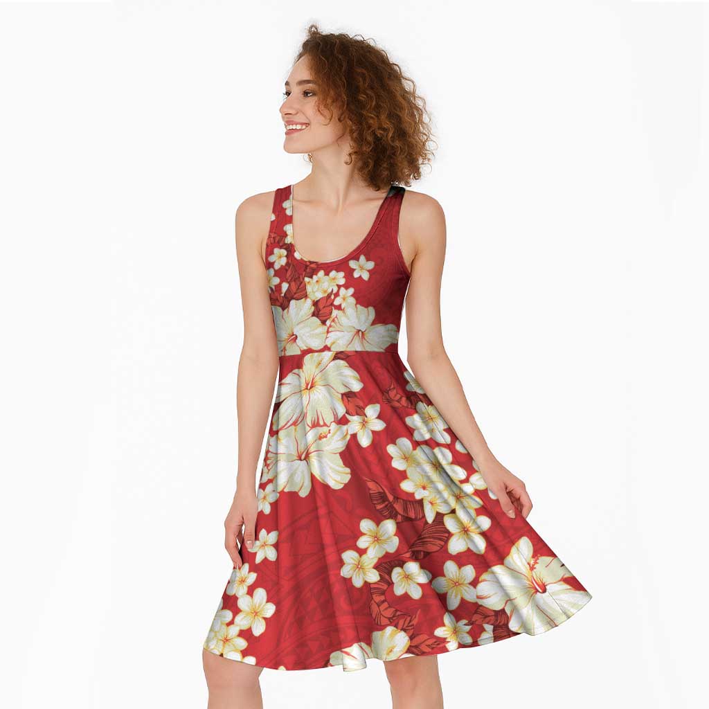 Hawaii Hibiscus Plumeria Red Midi Dress Polynesian Pattern LT01 - Polynesian Pride