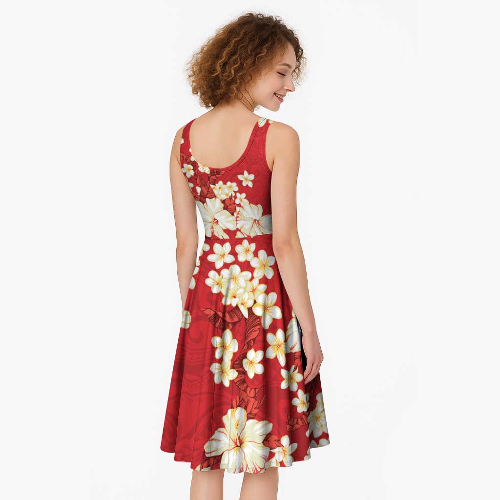 Hawaii Hibiscus Plumeria Red Midi Dress Polynesian Pattern LT01 - Polynesian Pride