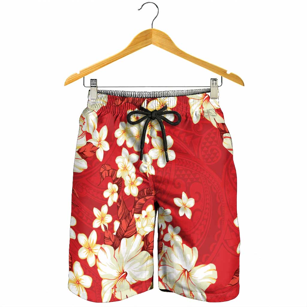 Hawaii Hibiscus Plumeria Red Shorts for Men Polynesian Pattern LT01 - Polynesian Pride