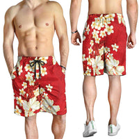 Hawaii Hibiscus Plumeria Red Shorts for Men Polynesian Pattern LT01 - Polynesian Pride