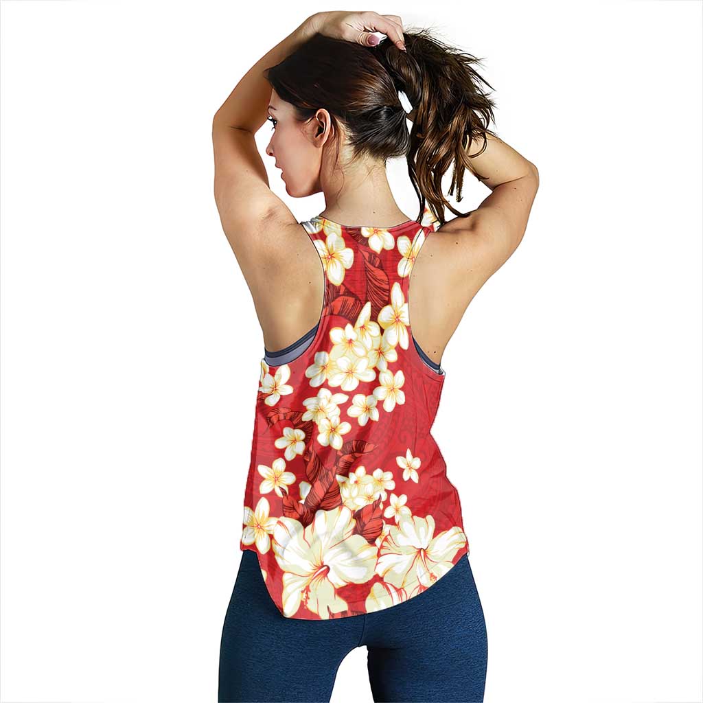 Hawaii Hibiscus Plumeria Red Women Racerback Tank Polynesian Pattern LT01 - Polynesian Pride