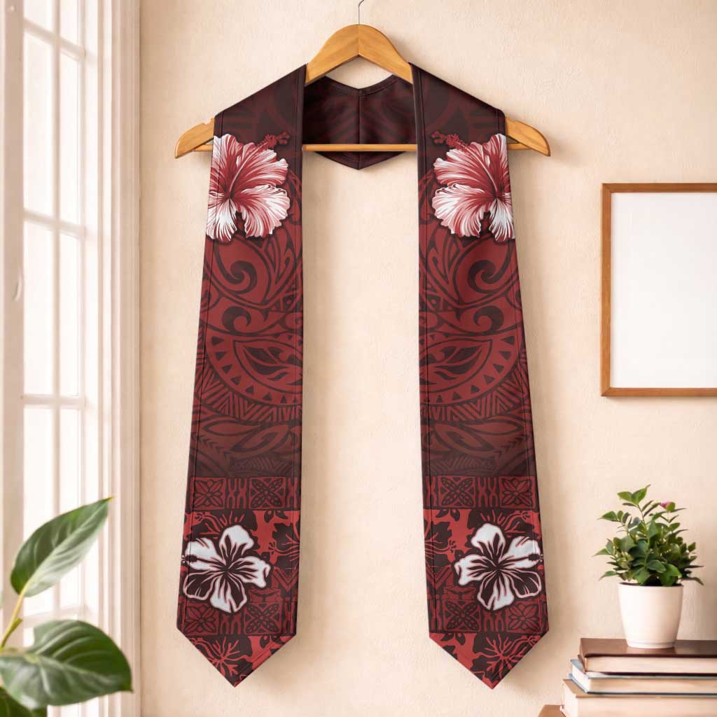 Hawaii Hibiscus With Oxblood Polynesian Pattern Graduation Stole