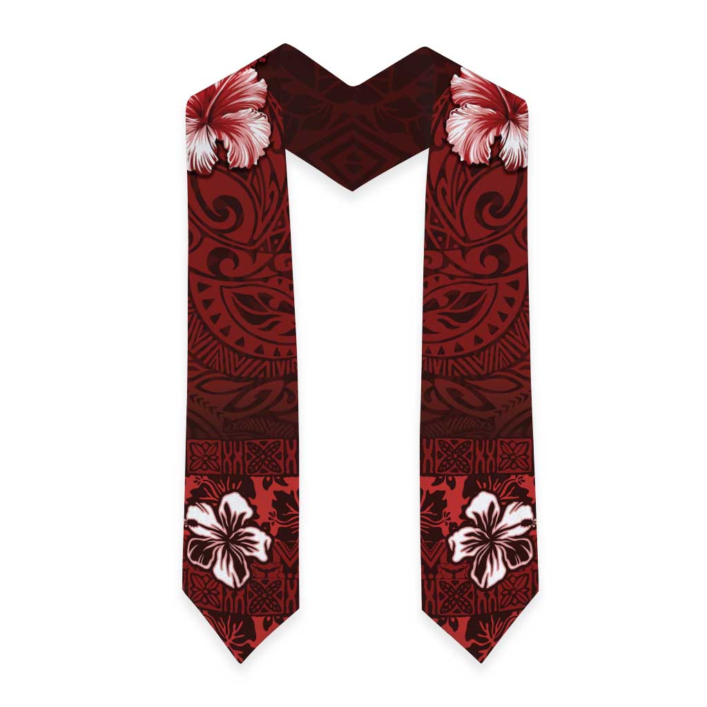 Hawaii Hibiscus With Oxblood Polynesian Pattern Graduation Stole