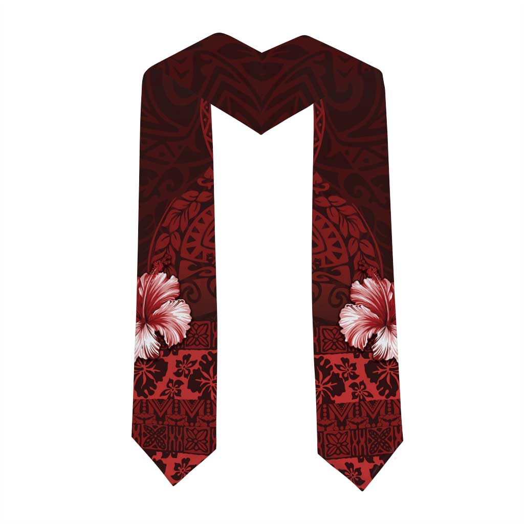 Hawaii Hibiscus With Oxblood Polynesian Pattern Graduation Stole