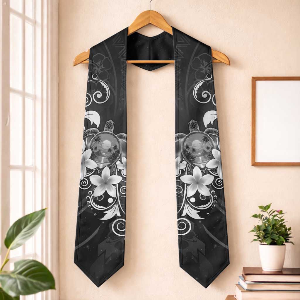 Hawaii Honu Graduation Stole Polynesian Curves Plumeria Grayscale LT05 One Size Black - Polynesian Pride