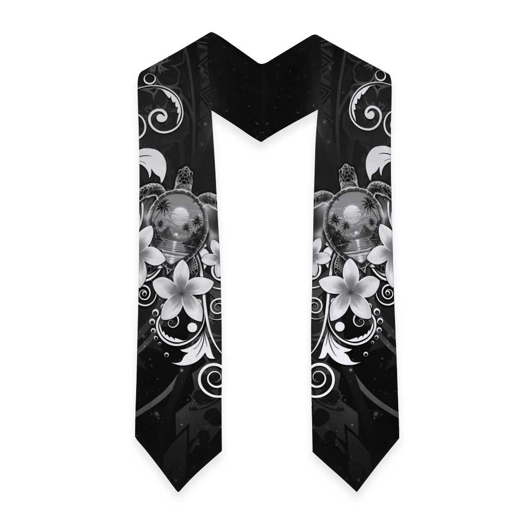 Hawaii Honu Graduation Stole Polynesian Curves Plumeria Grayscale LT05 - Polynesian Pride