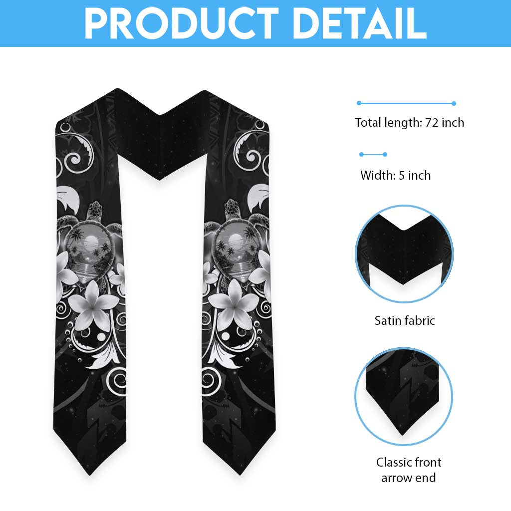 Hawaii Honu Graduation Stole Polynesian Curves Plumeria Grayscale LT05 - Polynesian Pride
