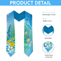 Hawaii Honu Graduation Stole Tropical Flowers Blue Gradient LT05 - Polynesian Pride