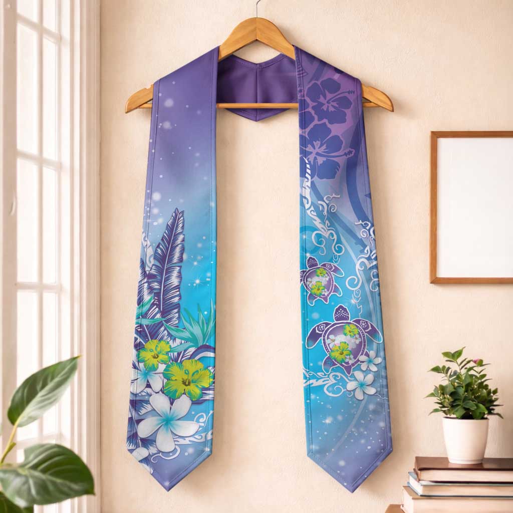 Hawaii Honu Graduation Stole Tropical Flowers Purple Gradient LT05 One Size Purple - Polynesian Pride
