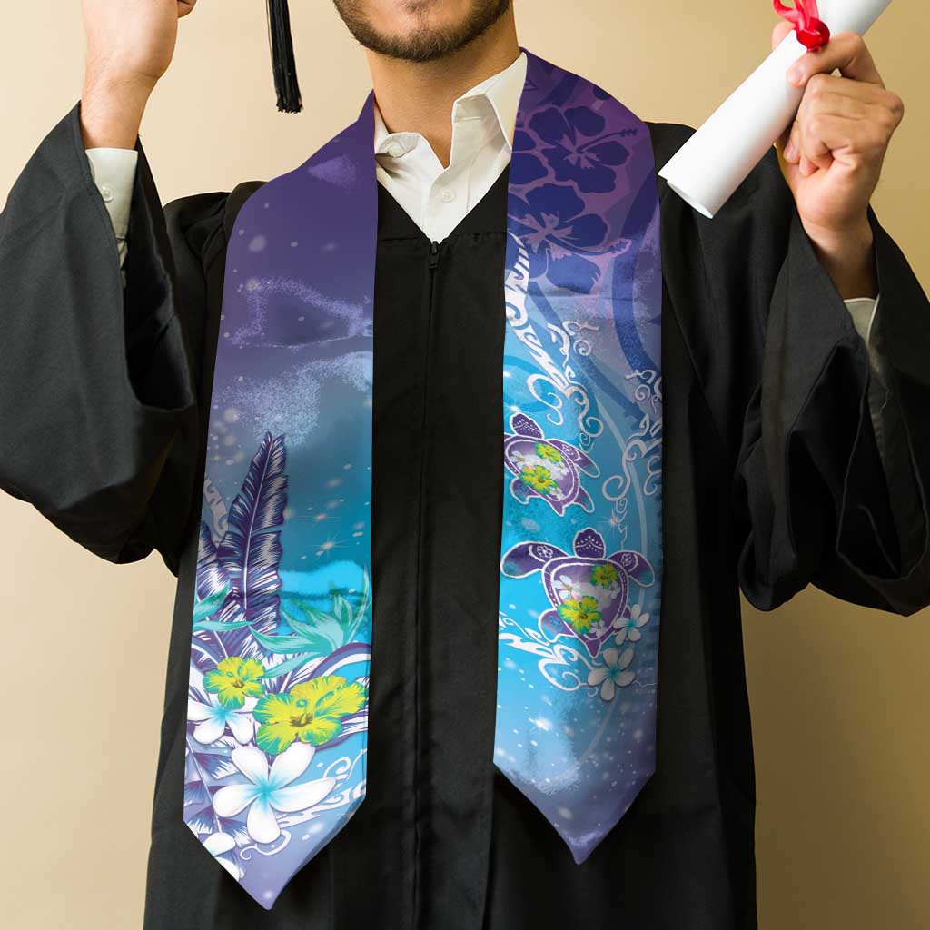 Hawaii Honu Graduation Stole Tropical Flowers Purple Gradient LT05 - Polynesian Pride